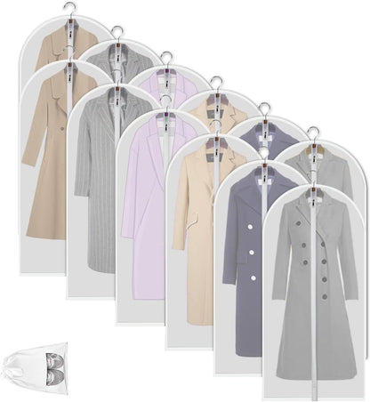 Clear PEVA Garment Storage Bags – 12 Pack Dustproof Clothes Protectors