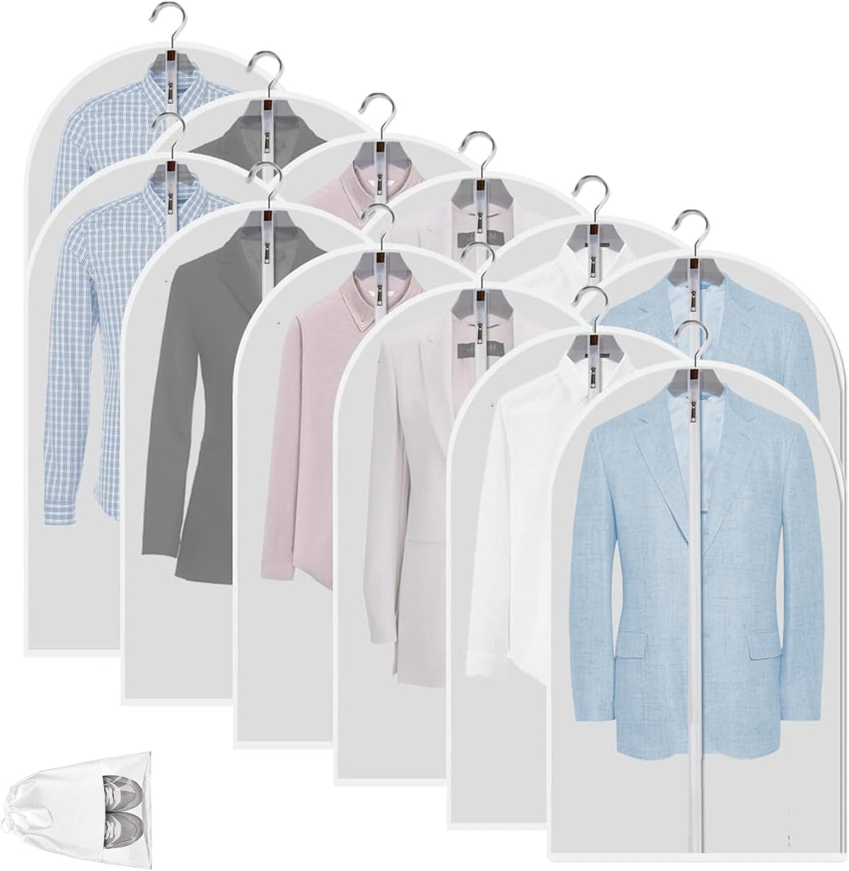 Clear PEVA Garment Storage Bags – 12 Pack Dustproof Clothes Protectors
