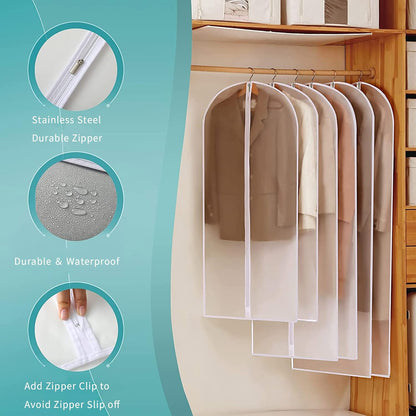Clear PEVA Garment Storage Bags – 12 Pack Dustproof Clothes Protectors