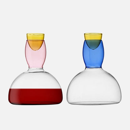 Colorful Glass Chalice and Carafe Set