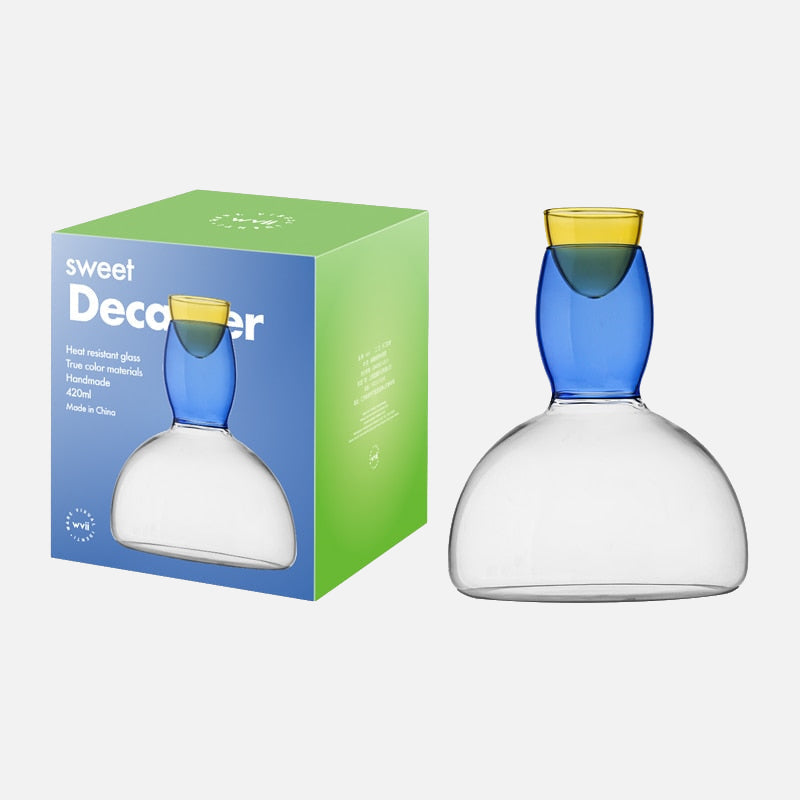 Colorful Glass Chalice and Carafe Set