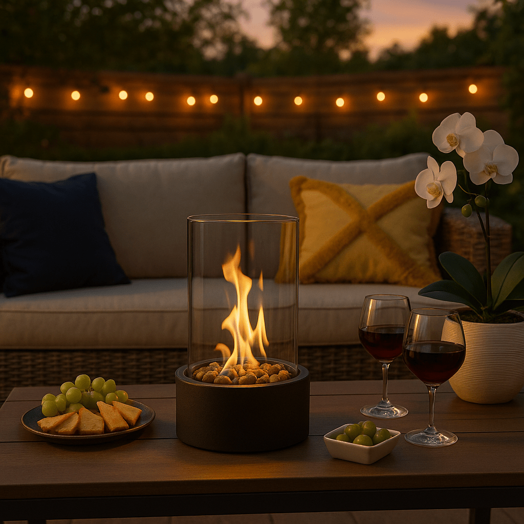 Warm Tabletop Fire Pit with Realistic Flames & Modern Style