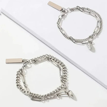 Romantic Couples Heart Link Bracelet Set