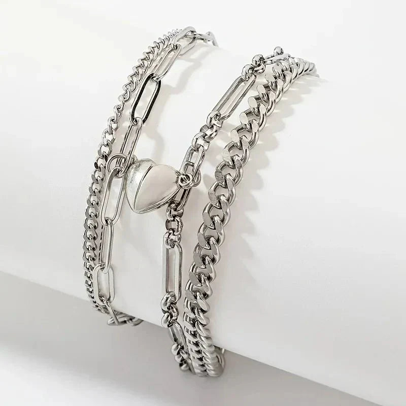 Romantic Couples Heart Link Bracelet Set