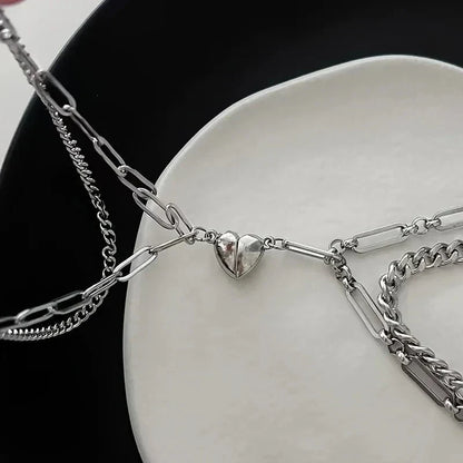 Romantic Couples Heart Link Bracelet Set