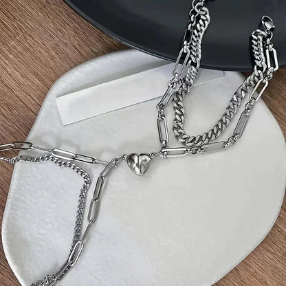 Romantic Couples Heart Link Bracelet Set