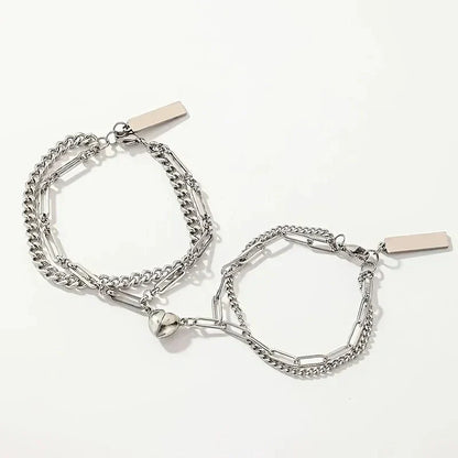 Romantic Couples Heart Link Bracelet Set