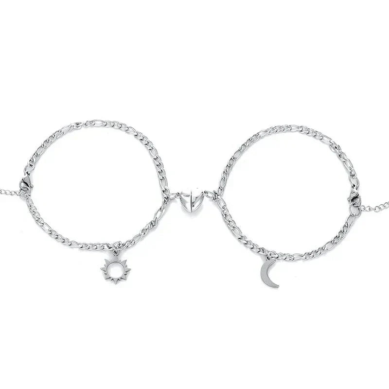 Lovely His & Hers Magnet Heart Bracelet Set