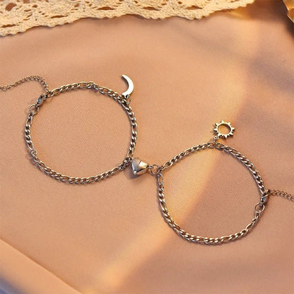 Lovely His & Hers Magnet Heart Bracelet Set
