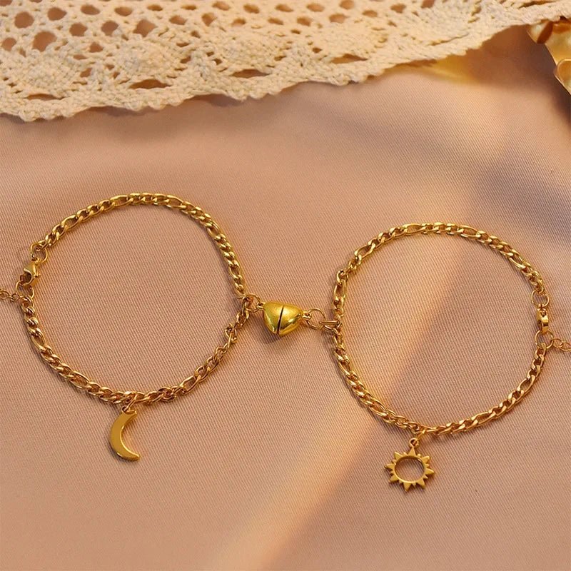 Lovely His & Hers Magnet Heart Bracelet Set
