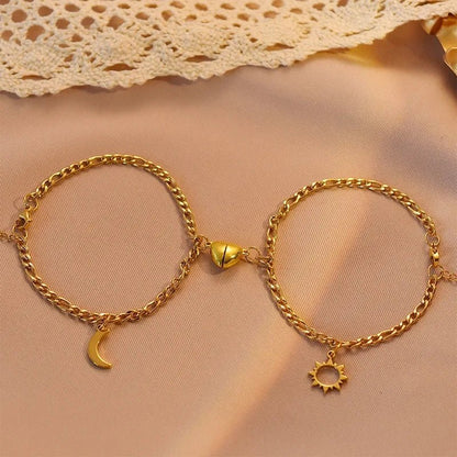 Lovely His & Hers Magnet Heart Bracelet Set