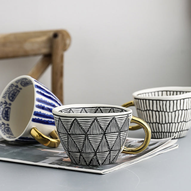 Unique Geometric Mug with Gold Accent Handle - Cofik