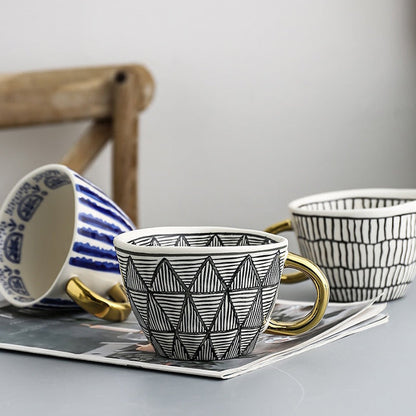 Unique Geometric Mug with Gold Accent Handle - Cofik