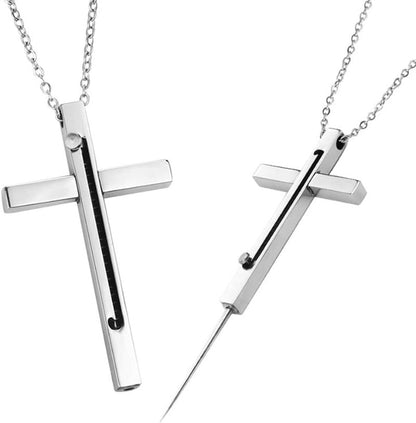 Compact Stainless Steel Cross Toothpick Necklace - Cofik