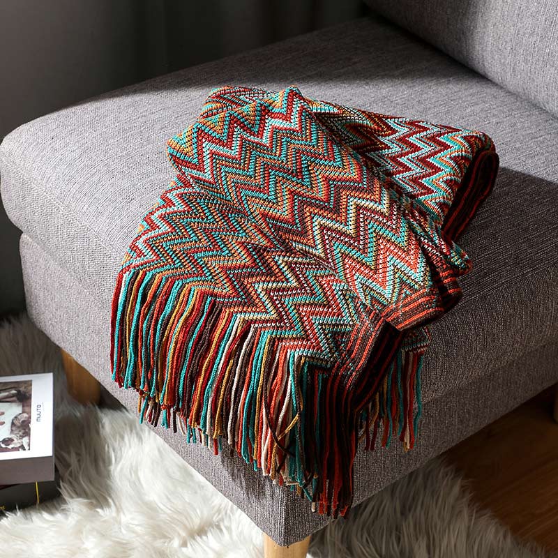 Vibrant Striped Fringe Throw Blanket