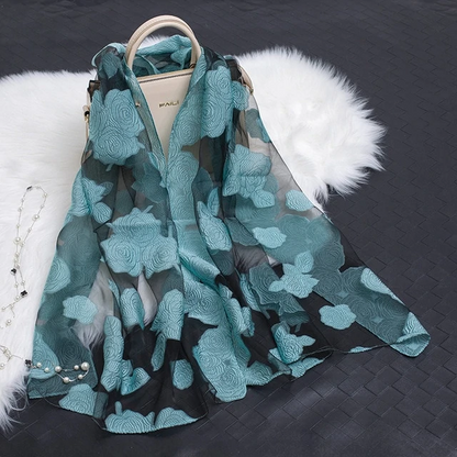 Luxury Silk Scarf with Floral Pattern