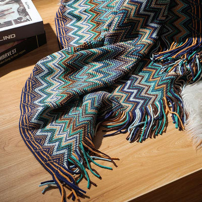 Vibrant Striped Fringe Throw Blanket