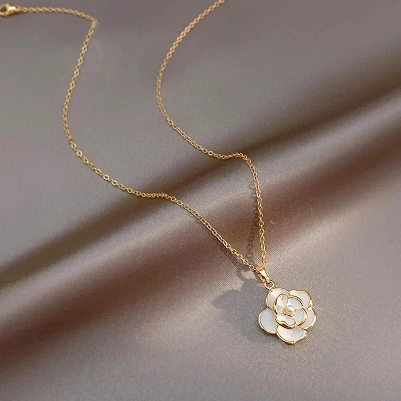 Delicate White Flower Necklace Earrings Ring Set - Cofik