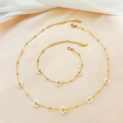 Delicate Flower Necklace and Bracelet Set