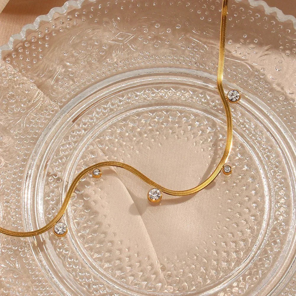 Delicate Silver Herringbone Chain Choker Necklace
