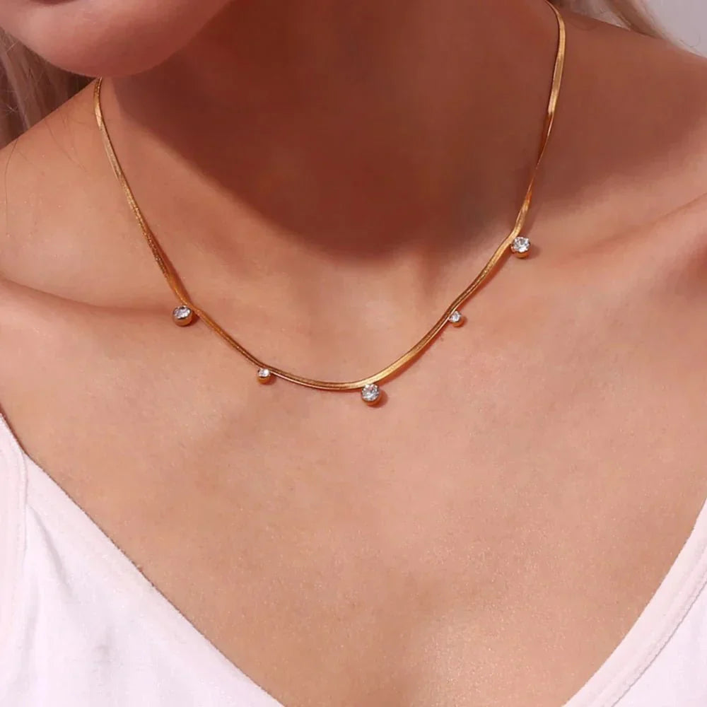 Delicate Silver Herringbone Chain Choker Necklace