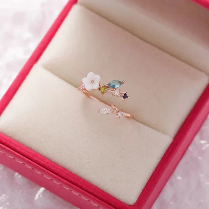 Elegant Flower Gemstone Leaf Ring