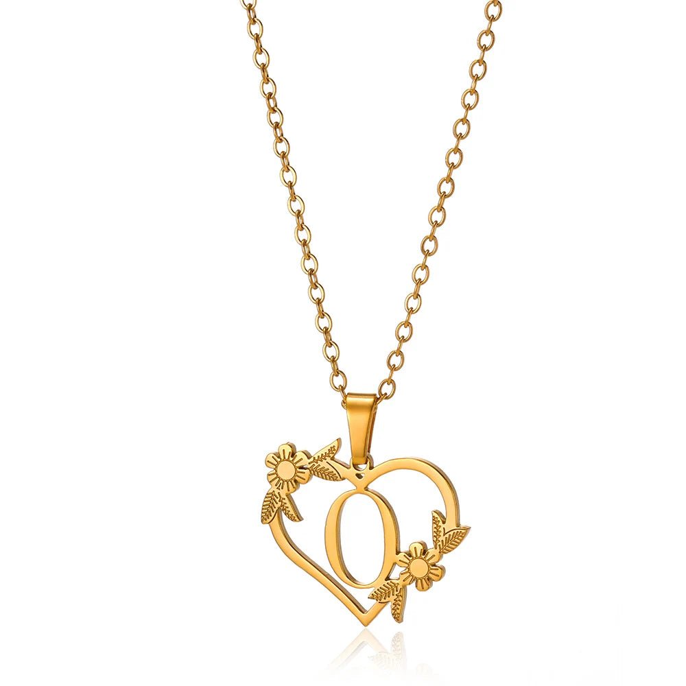 Delicate Flower Heart Monogram Necklace