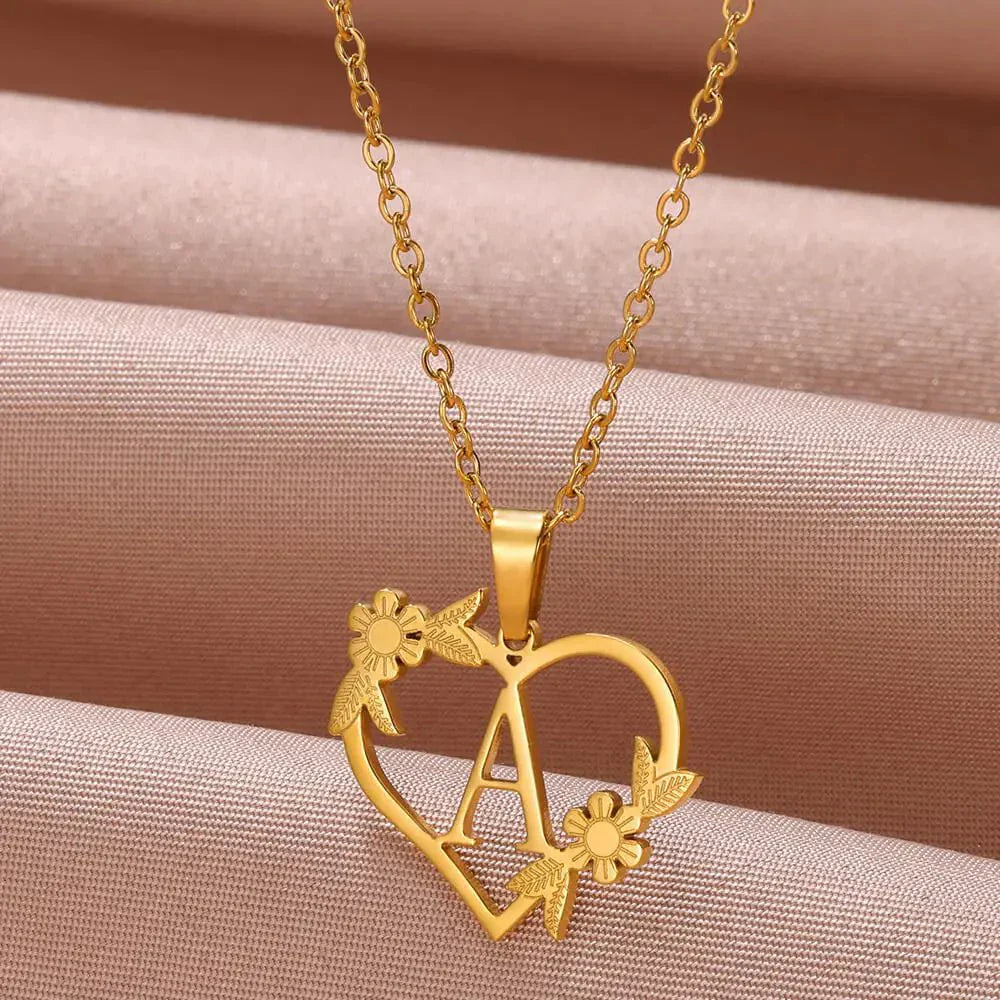 Delicate Flower Heart Monogram Necklace