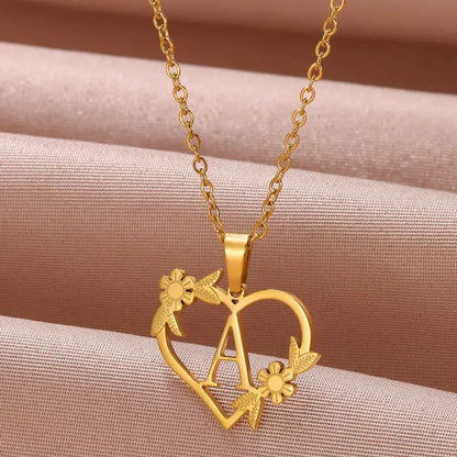 Delicate Flower Heart Monogram Necklace