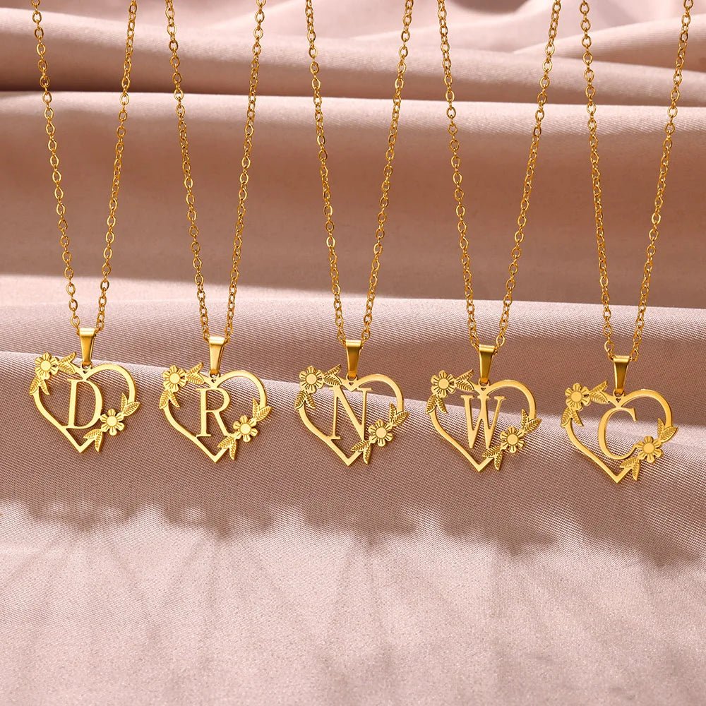 Delicate Flower Heart Monogram Necklace