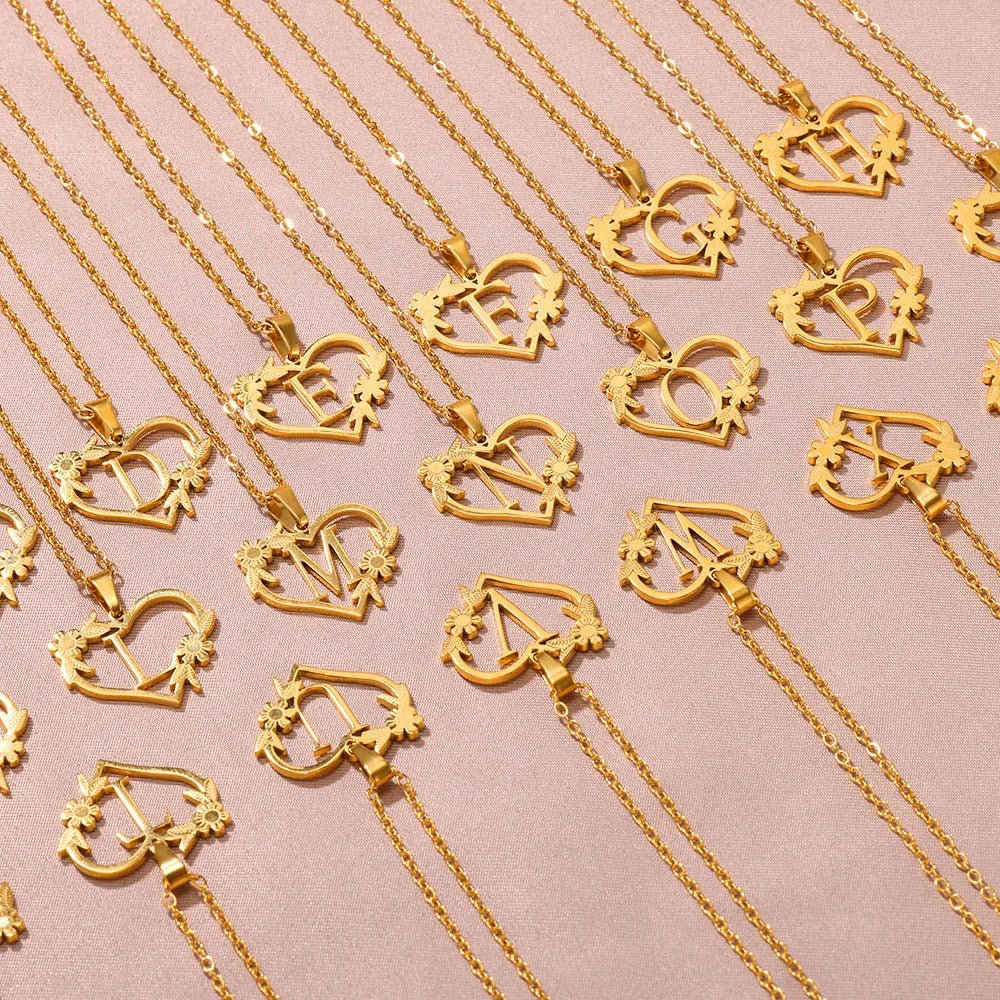 Delicate Flower Heart Monogram Necklace