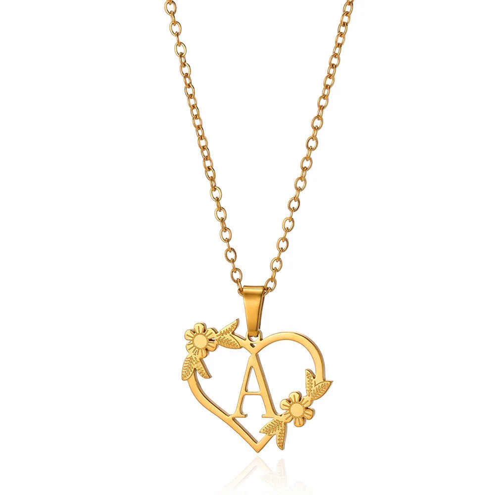 Delicate Flower Heart Monogram Necklace - Cofik