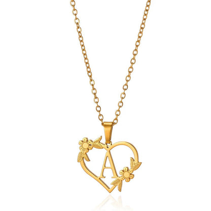 Delicate Flower Heart Monogram Necklace - Cofik