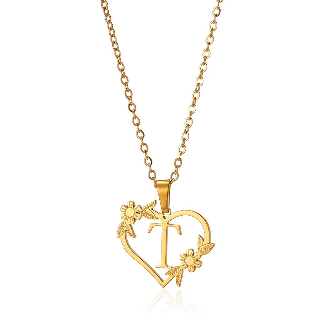 Delicate Flower Heart Monogram Necklace