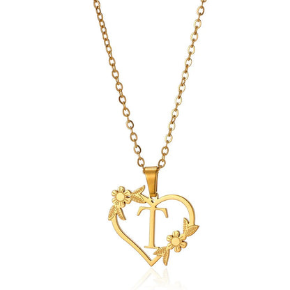 Delicate Flower Heart Monogram Necklace