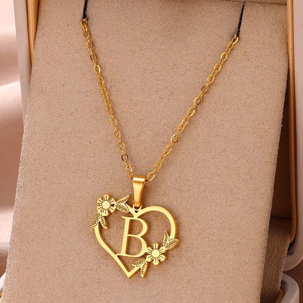 Delicate Flower Heart Monogram Necklace