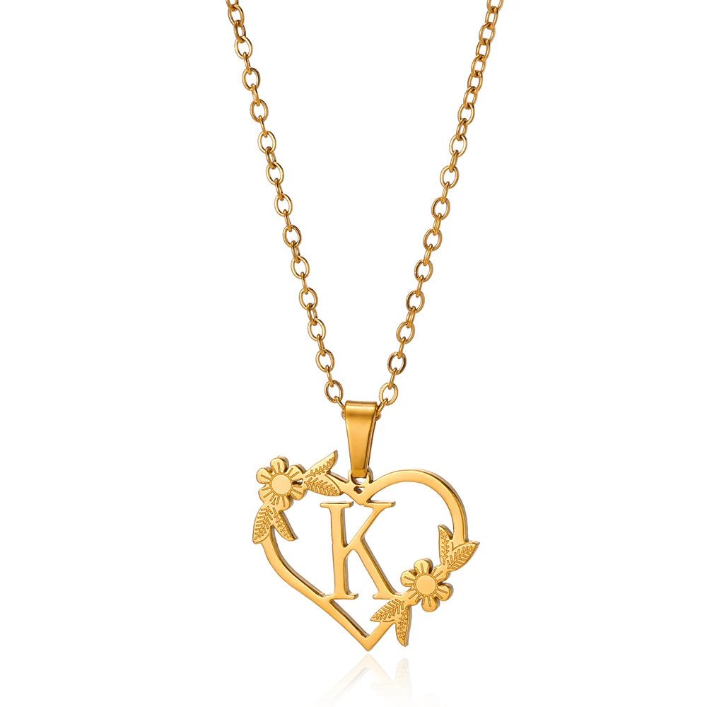 Delicate Flower Heart Monogram Necklace