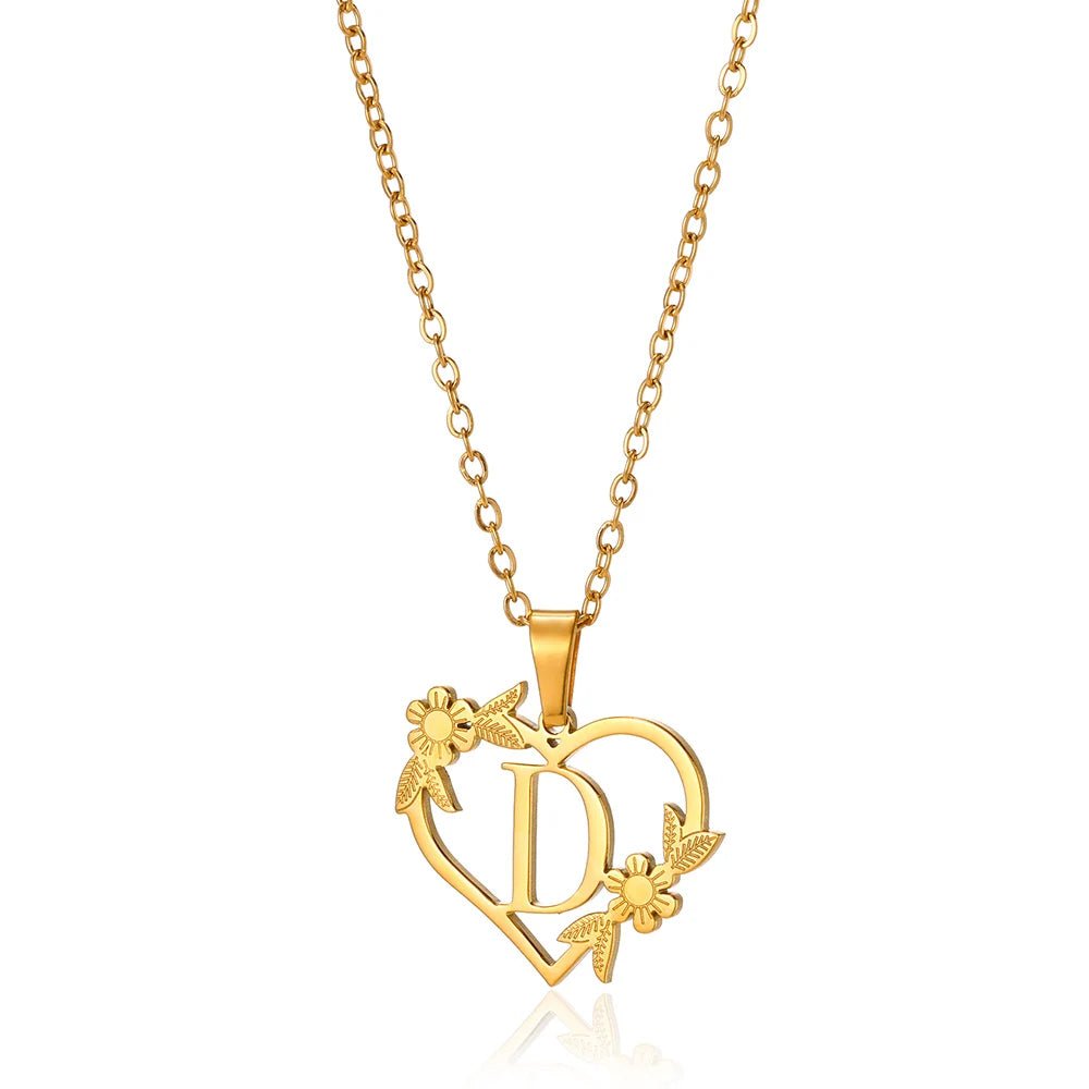 Delicate Flower Heart Monogram Necklace