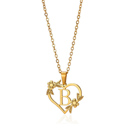 Delicate Flower Heart Monogram Necklace