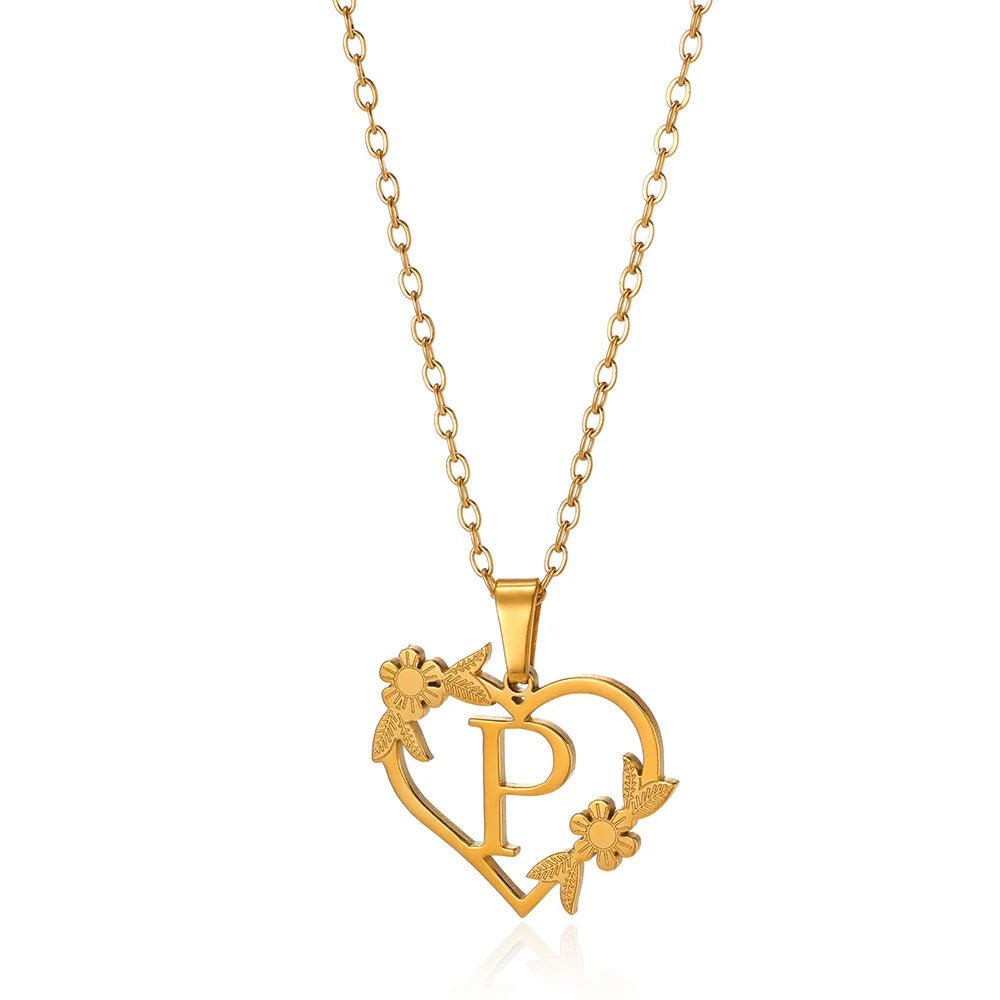 Delicate Flower Heart Monogram Necklace