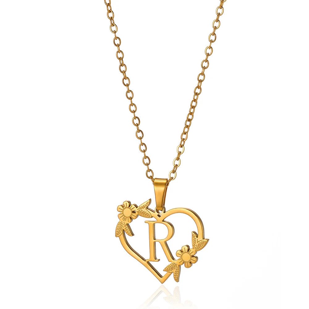 Delicate Flower Heart Monogram Necklace