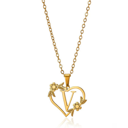 Delicate Flower Heart Monogram Necklace