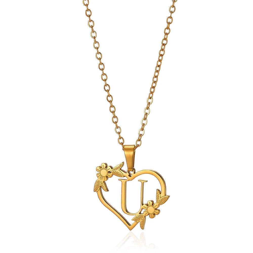 Delicate Flower Heart Monogram Necklace