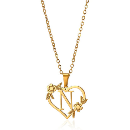 Delicate Flower Heart Monogram Necklace