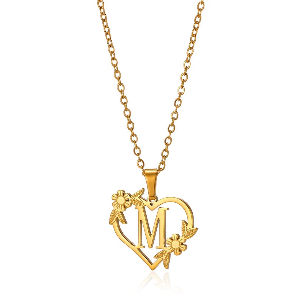 Delicate Flower Heart Monogram Necklace