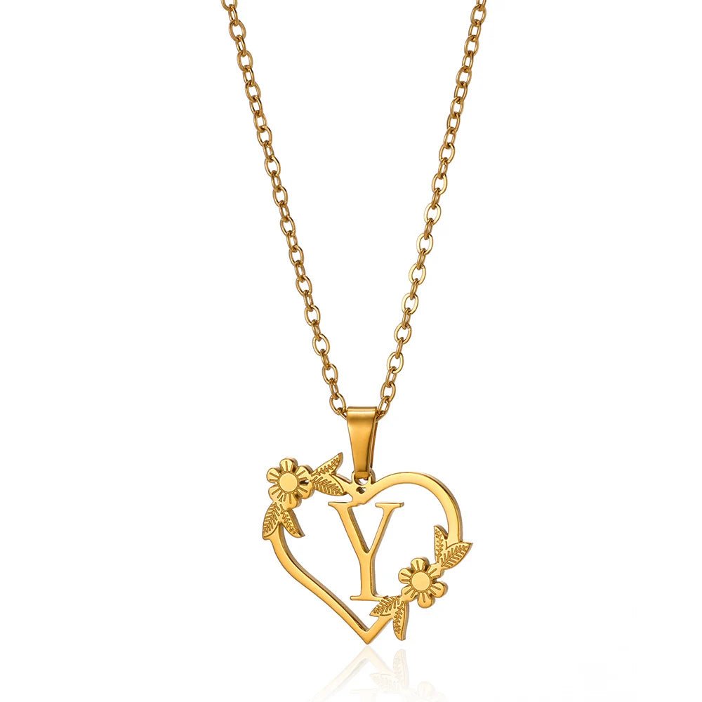 Delicate Flower Heart Monogram Necklace