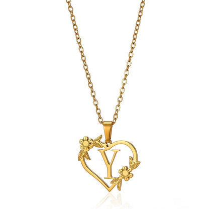 Delicate Flower Heart Monogram Necklace
