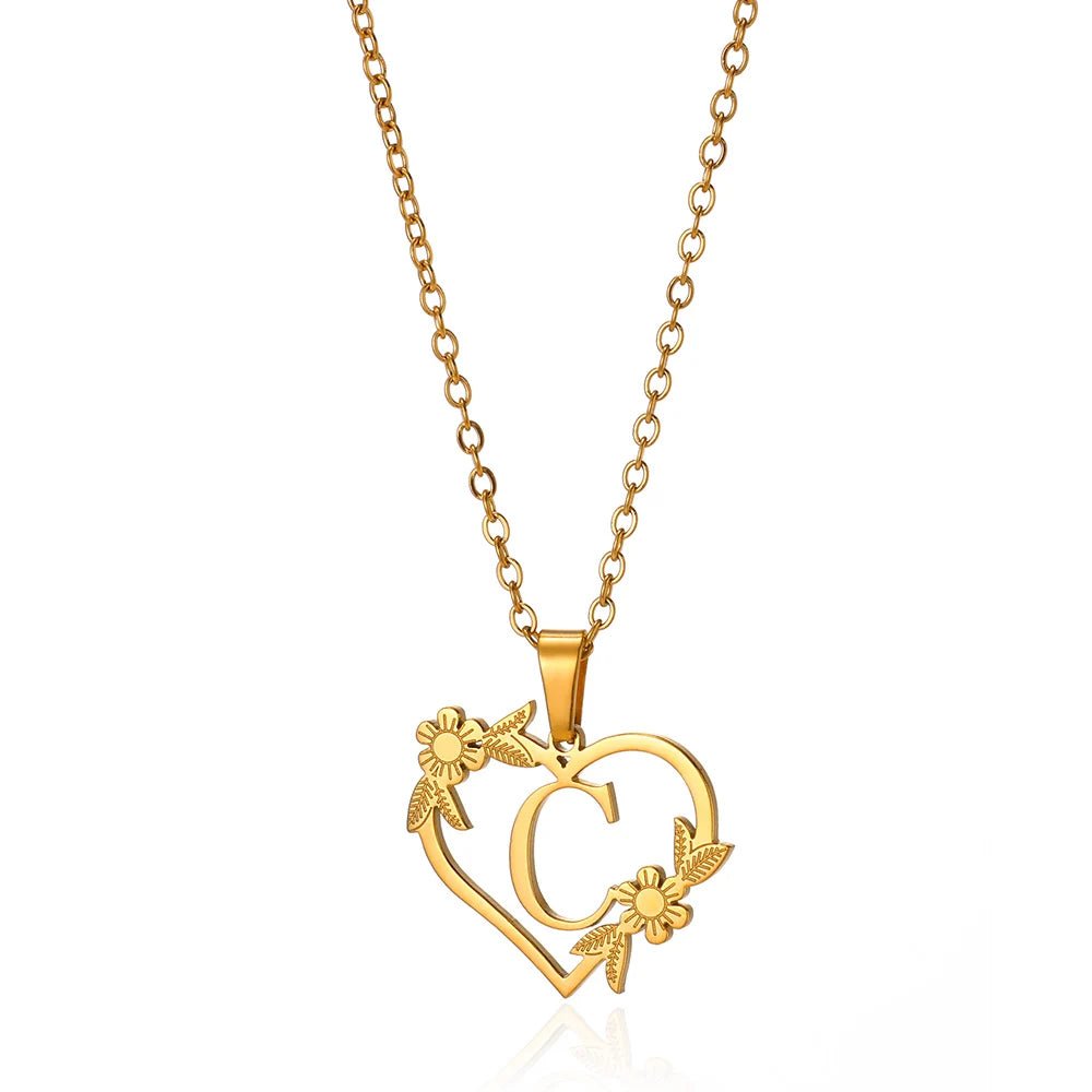 Delicate Flower Heart Monogram Necklace