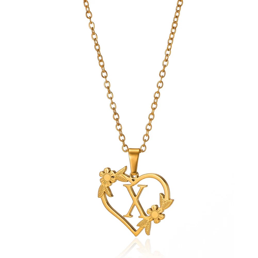 Delicate Flower Heart Monogram Necklace