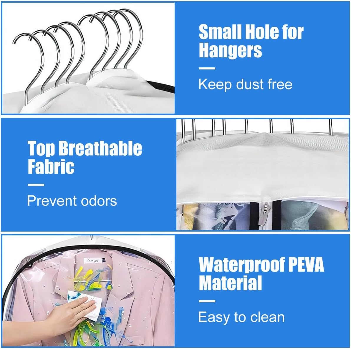 Clear Clothing Storage Bags - 3 Pack with Zipper Closure